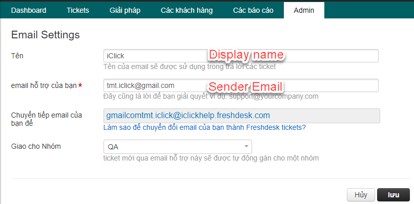 Khai báo sender email cho phần mềm Send Email Freshdesk