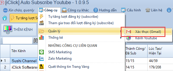 Khai báo xác thực gmail để tăng sub youtube
