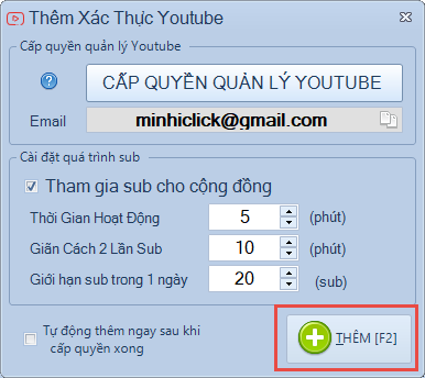 Hướng dẫn khai báo xác thực (gmail) phần mềm Auto Subscribe