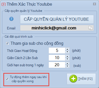 Khai báo xác thực gmail để tăng sub youtube