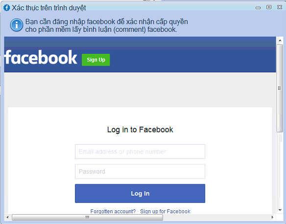 Không đăng nhập được Fb trên phần mềm Get Comment Facebook