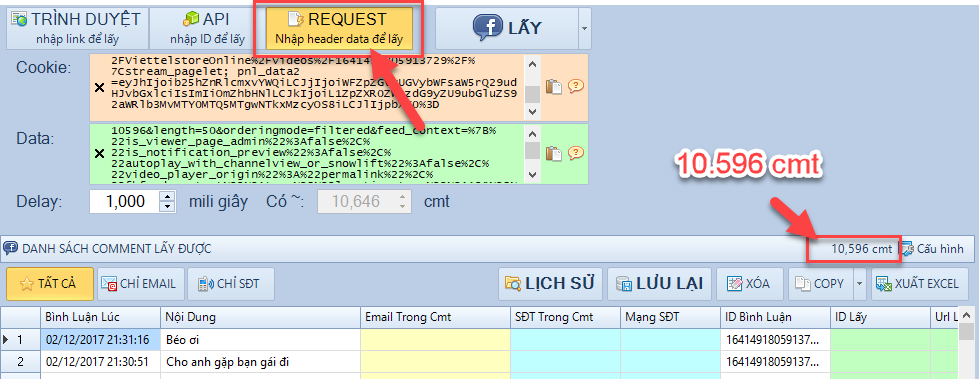 Không lấy đủ số lượng bình luận bài viết Facebook