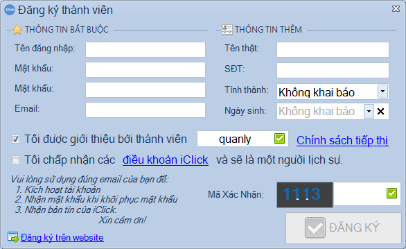 Không kích hoạt được iClick