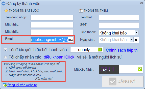 Không kích hoạt được iClick