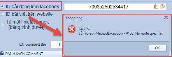 Phần mềm get comment facebook iClick không lấy được bình luận