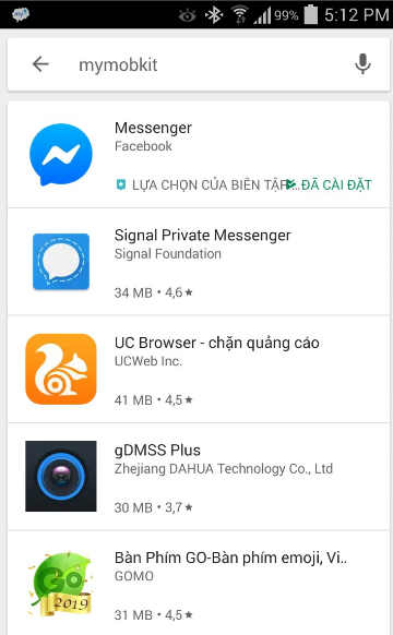 Không tìm thấy ứng dụng myMobkit trên CH Play