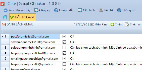 Cập nhật Gmail Checker phiên bản 1.0.8.9 - đổi mật khẩu hàng loạt Gmail