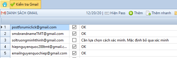 Kiểm tra mật khẩu Gmail hàng loạt