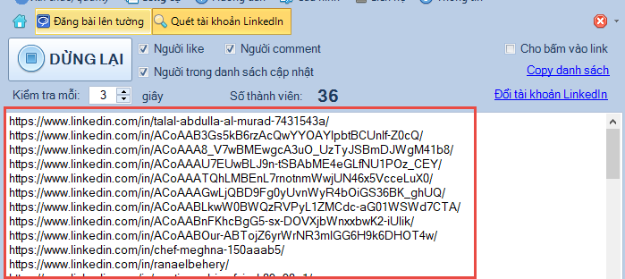Kết bạn theo danh sách UID thành viên quét được trên Linkedin