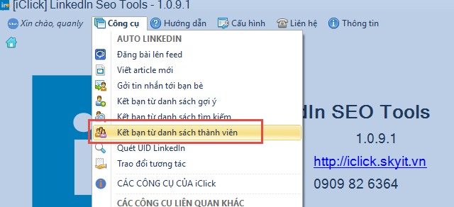 Kết bạn theo danh sách UID thành viên quét được trên Linkedin