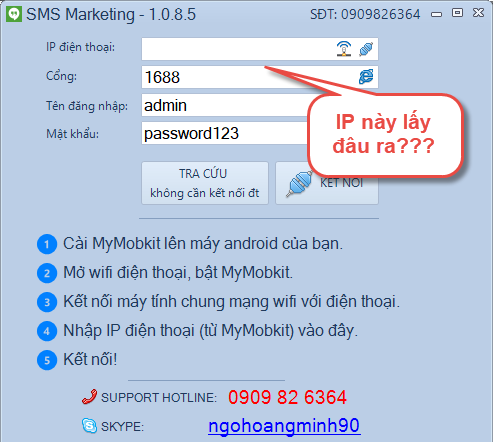 Hướng dẫn kết nối với điện thoại để gửi tin nhắn