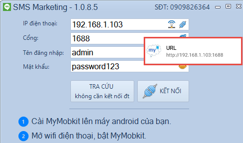 Kết nối phần mềm sms marketing với điện thoại android
