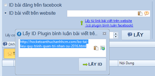 Hướng dẫn nhập ID bài đăng và plugin bình luận facebook để lấy comment bằng phần mềm Get Comment Facebook iClick