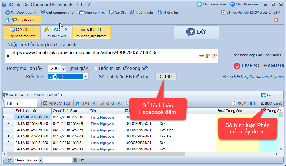 Phần mềm Get Comment Facebook lấy sót bình luận