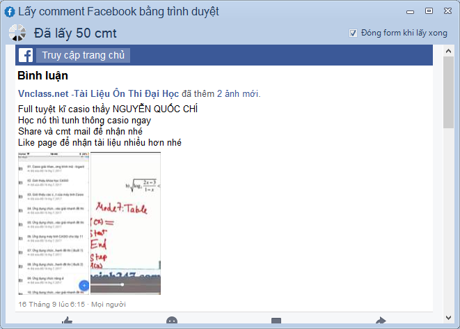 Lọc email từ bình luận facebook