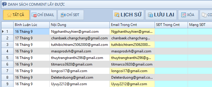 Lọc email từ bình luận facebook