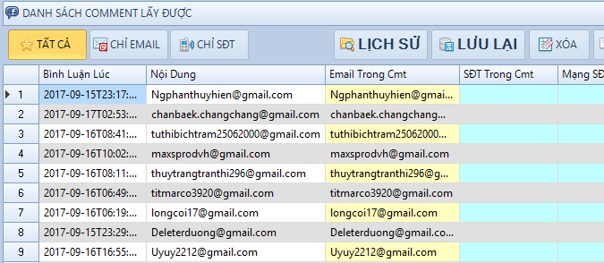 Lọc email từ comment facebook