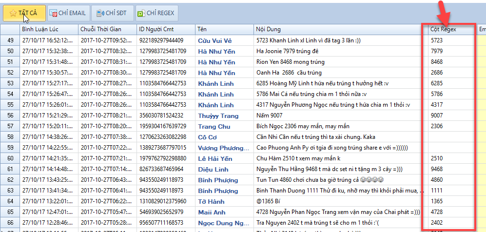 Lọc một cụm từ trong tất cả bình luận Facebook