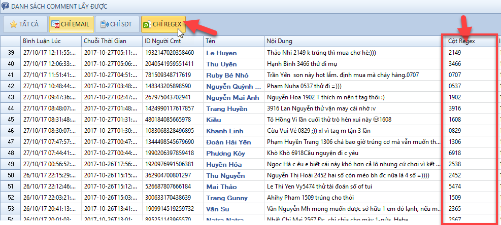 Hướng dẫn lọc chuỗi số trong bình luận facebook
