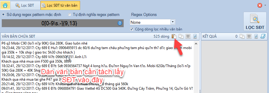 Lọc số điện thoại từ text