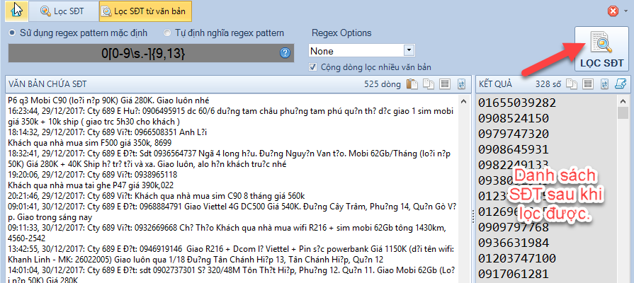 Lọc số điện thoại từ text