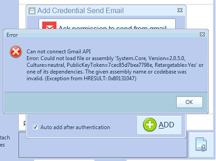 Lỗi không khai báo được Gmail để xin quyền gửi email