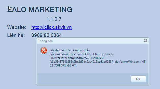 Mở tính năng gửi tin nhắn Zalo Marketing gặp lỗi