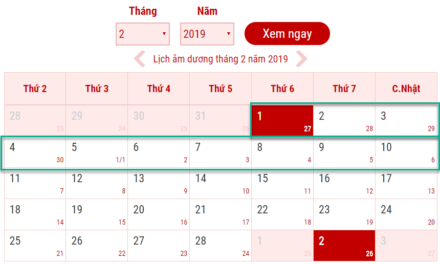 Thông báo lịch nghỉ Tết Âm 2019