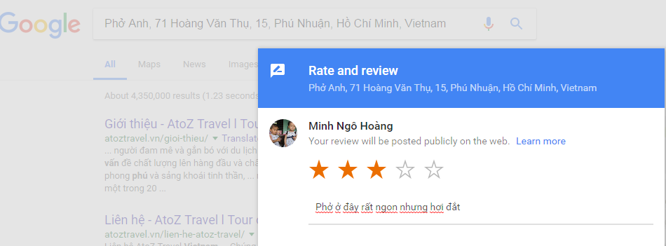 Tạo link trực tiếp đến viết đánh giá địa điểm trên Google Maps