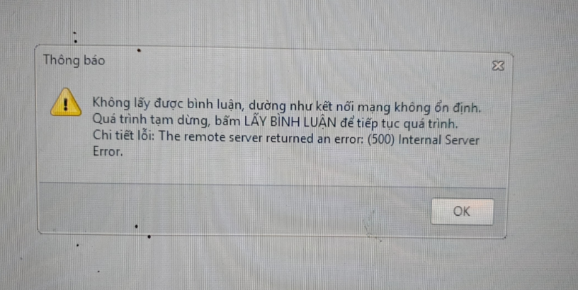 Không lấy được bình luận Facebook