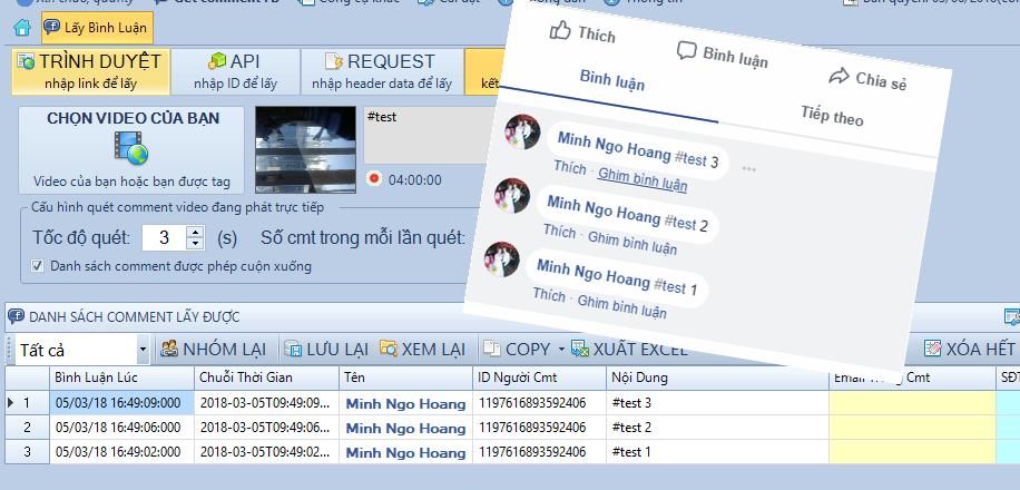 Hướng dẫn lấy bình luận Video Live Stream