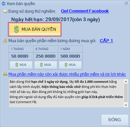 Mua bản quyền, thanh toán, nâng cấp, gia hạn iClick