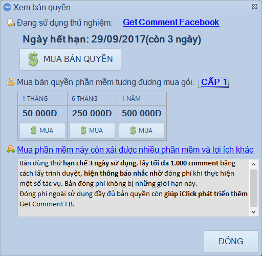 Mua bản quyền, thanh toán, nâng cấp, gia hạn iClick