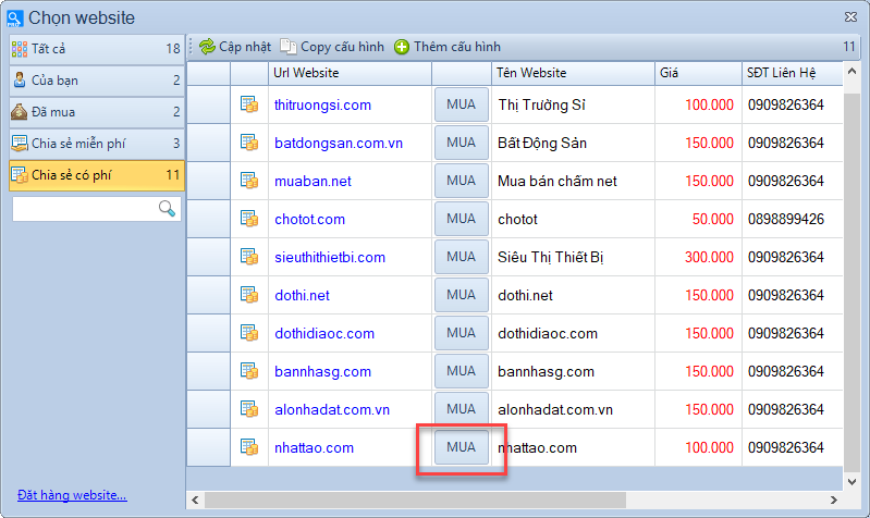 Mua cấu hình lấy dữ liệu từ website