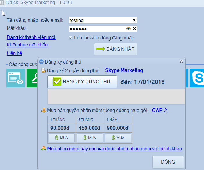 Nâng cấp gói từ thấp lên cao iClick