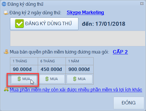 Nâng cấp gói từ thấp lên cao iClick