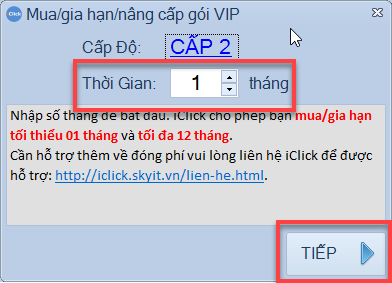 Nâng cấp gói từ thấp lên cao iClick