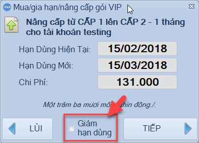 Nâng cấp gói từ thấp lên cao iClick