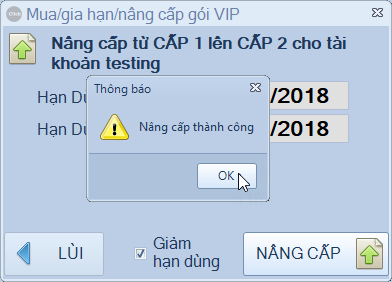 Nâng cấp gói từ thấp lên cao iClick
