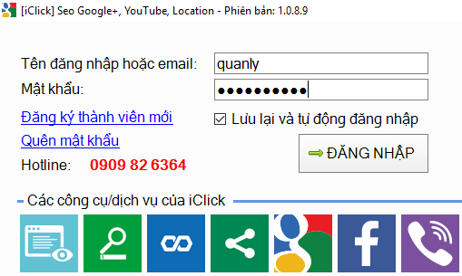 Cập nhật phần mềm seo G+, Youtube, Maps phiên bản 1.0.8.9