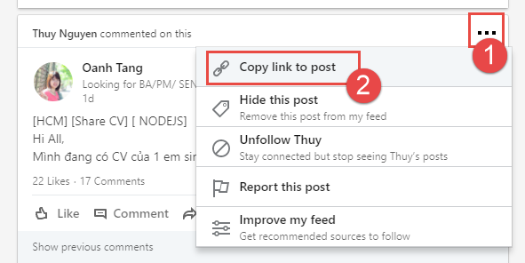 Cách lấy link bài viết LinkedIn