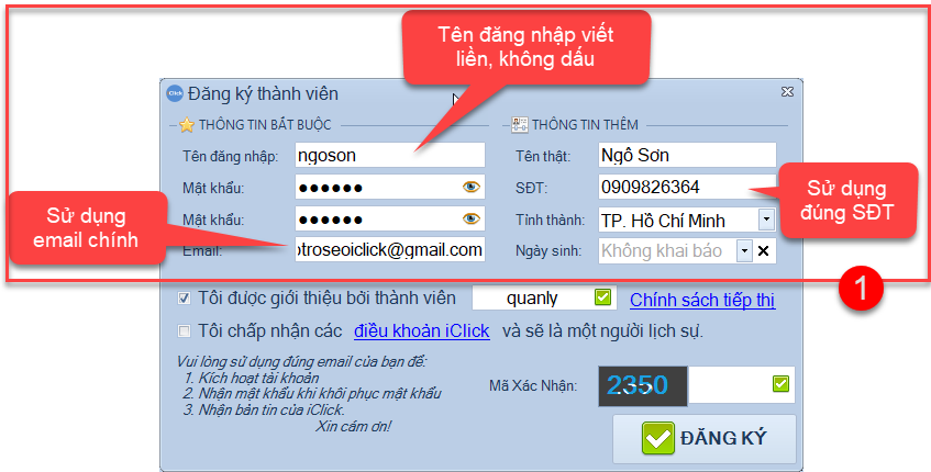 Hướng dẫn đăng ký mới tài khoản iClick năm 2018