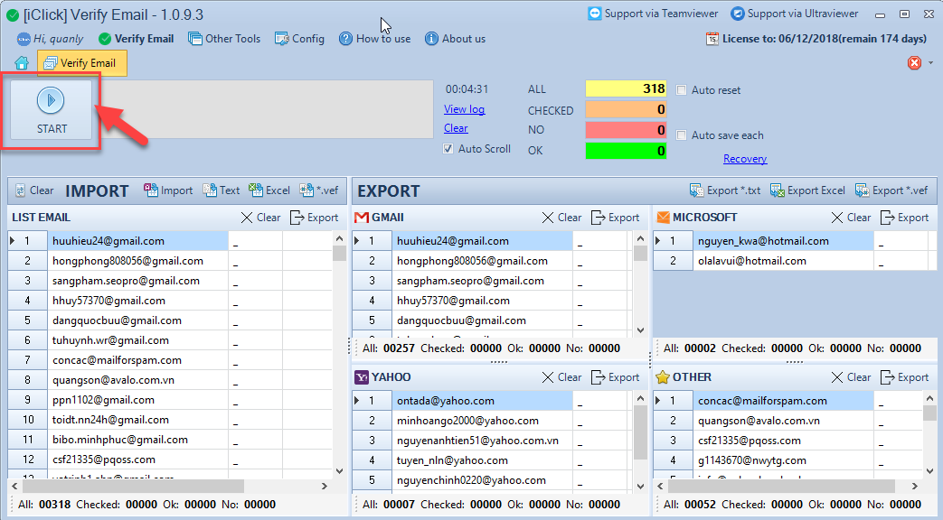 Phần mềm lọc email chết Verify Email iClick