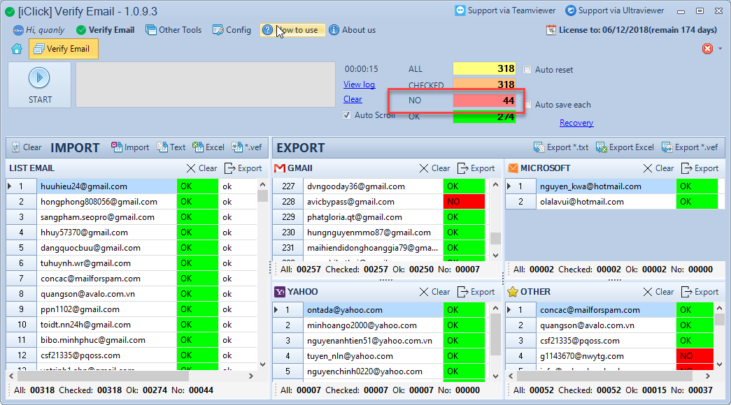 Phần mềm lọc email chết Verify Email iClick