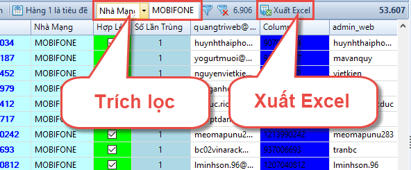 Phần mềm lọc SĐT theo nhà mạng
