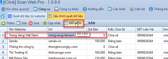 Phần mềm lấy dữ liệu Scan Web Pro