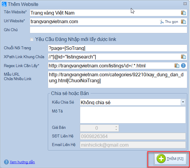 Hướng dẫn cấu hình quét dữ liệu website