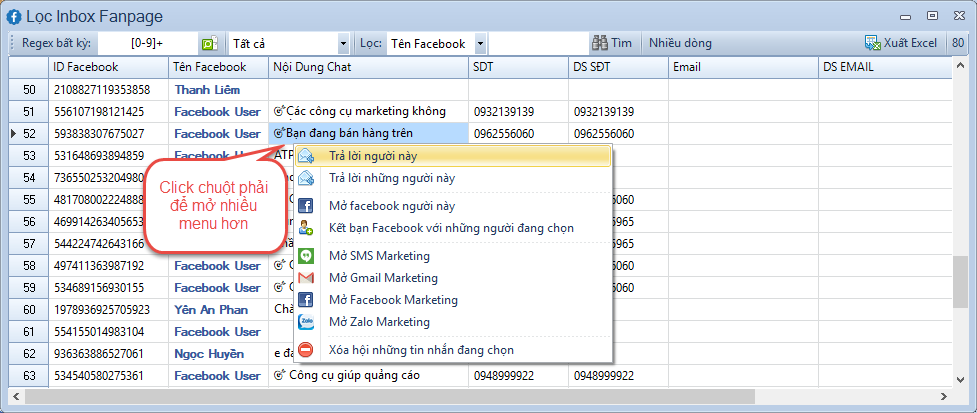 Lấy Số điện thoại từ Inbox Fanpage