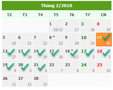 Lịch nghỉ tết Mậu Tuất - 2018 của iClick