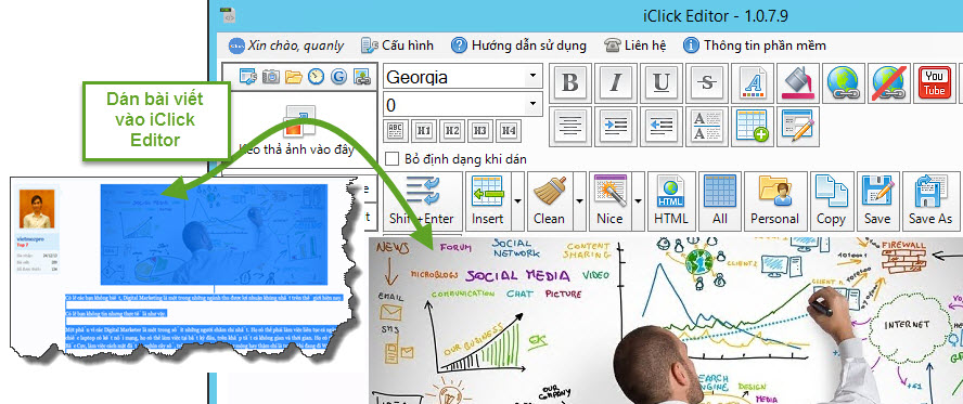 Hướng dẫn copy bài viết của người khác đăng lên website của mình với phần mềm soạn thảo bài viết iClick Editor